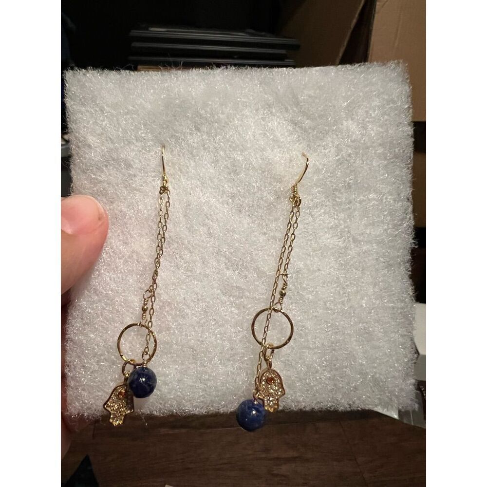 Dangle earrings with stones and ruby - Picture 2 of 3